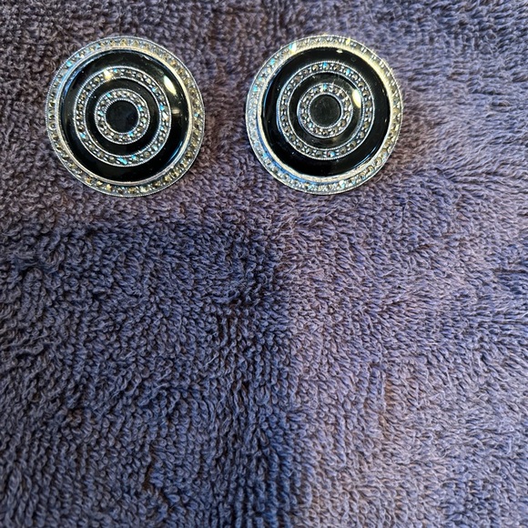 Judith Jack Sterling, Onyx and Marcasite Earrings - Picture 1 of 3